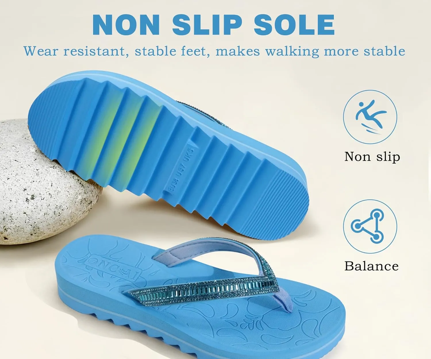 ONCAI Flip Flops for Women, Beach Thong Sandals Womens with Arch Support, Dressy Rhinestone Comfortable Yoga Mat and Non Slip Rubber Soles for Summer US Size 5-11