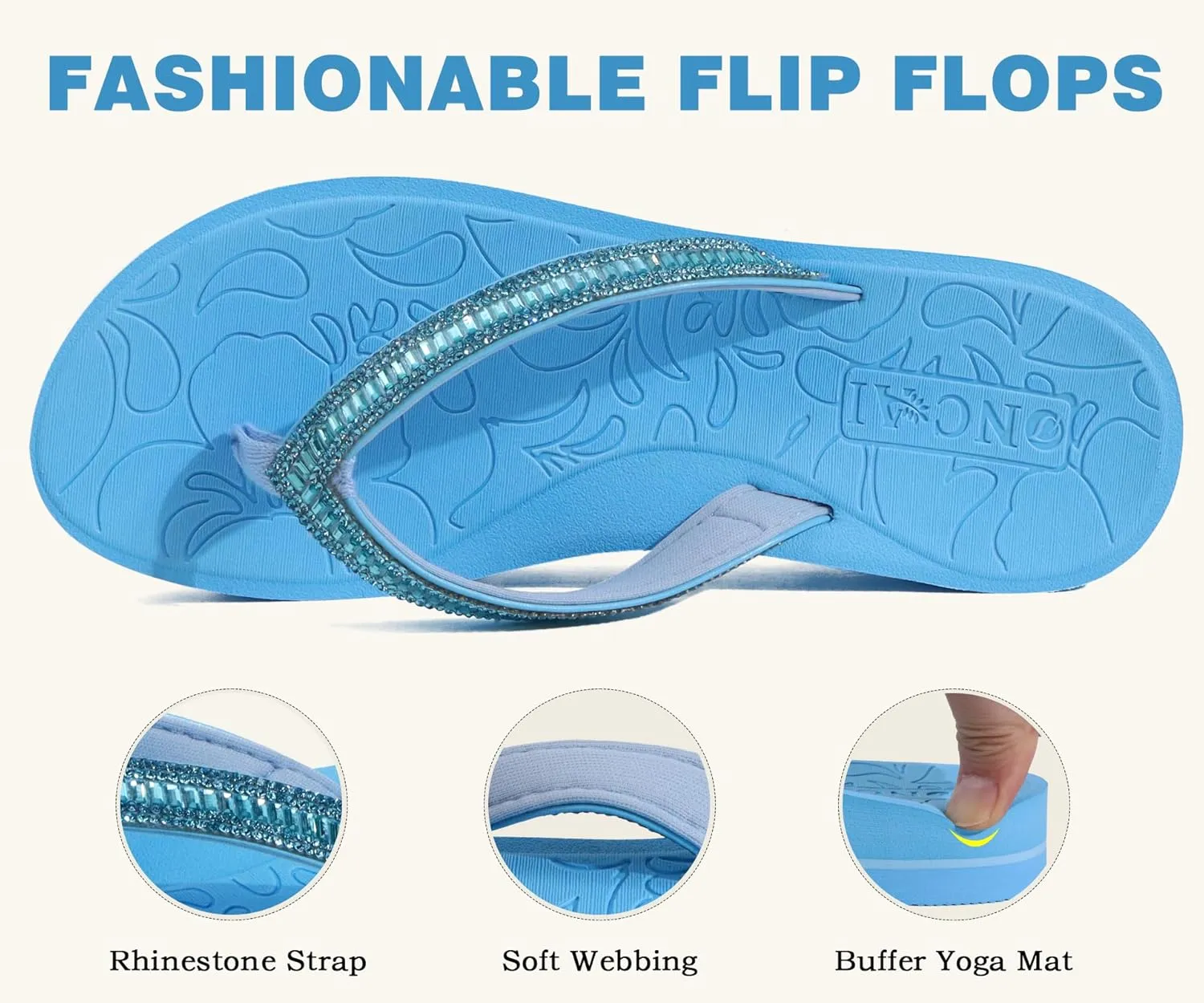 ONCAI Flip Flops for Women, Beach Thong Sandals Womens with Arch Support, Dressy Rhinestone Comfortable Yoga Mat and Non Slip Rubber Soles for Summer US Size 5-11