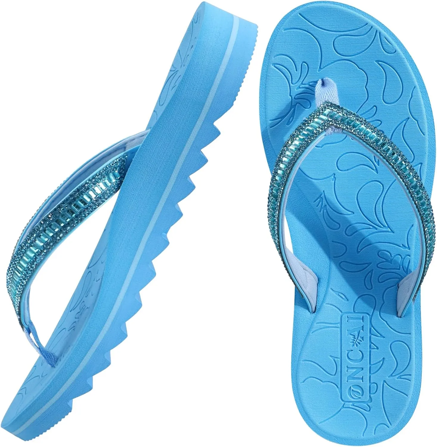 ONCAI Flip Flops for Women, Beach Thong Sandals Womens with Arch Support, Dressy Rhinestone Comfortable Yoga Mat and Non Slip Rubber Soles for Summer US Size 5-11