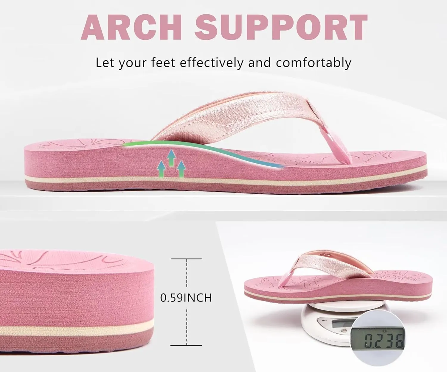 ONCAI Women's Flip Flops Comfortable Summer Beach Thong Sandals for Women with Cushion Walking Arch Support Yoga Mat Indoor Outdoor Soles