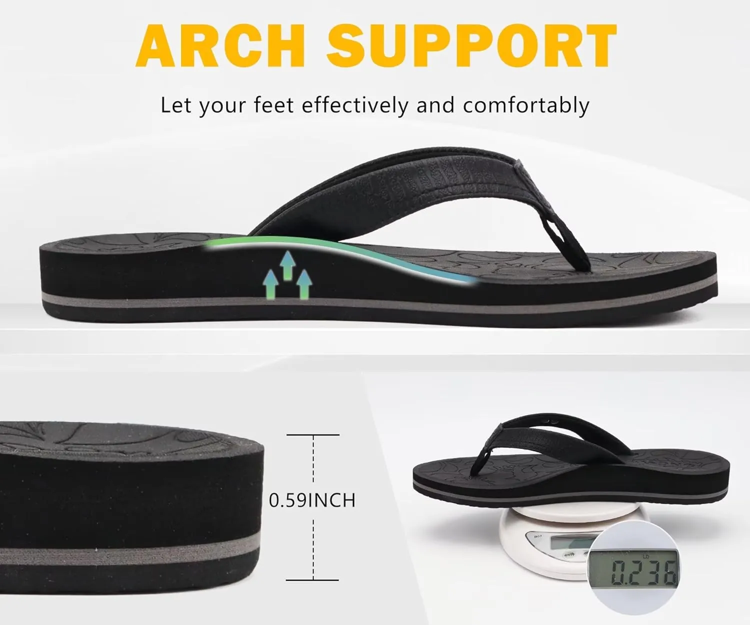 ONCAI Women's Flip Flops Comfortable Summer Beach Thong Sandals for Women with Cushion Walking Arch Support Yoga Mat Indoor Outdoor Soles