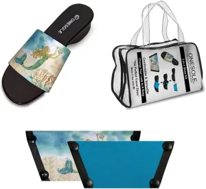 Onesole Mermaid Realm Black leisure Travel Kit, low Black wedge sole, Interchangeable Mermaid Realm and Turquoise Tops, Tops for women's wedge Sandals, (Size 12)