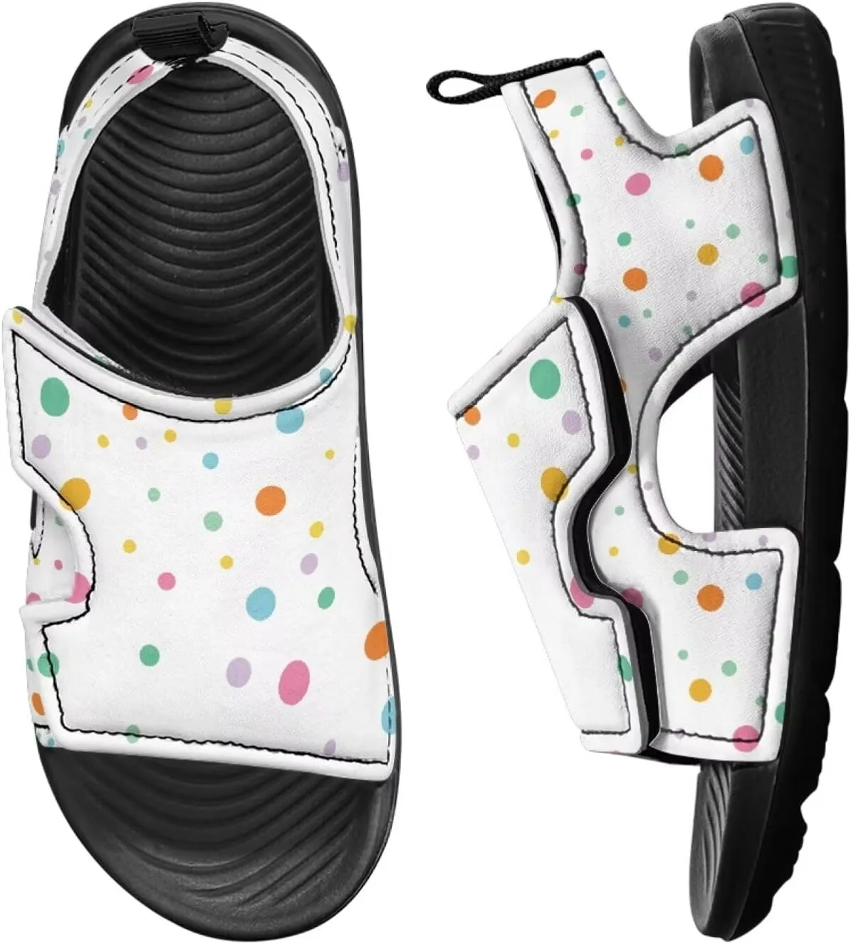 Open Toe Boys Polka Dots Dogs Printed Sandals Hook and Loop Strap Sport Athletic Slippers for Poolside Lounging