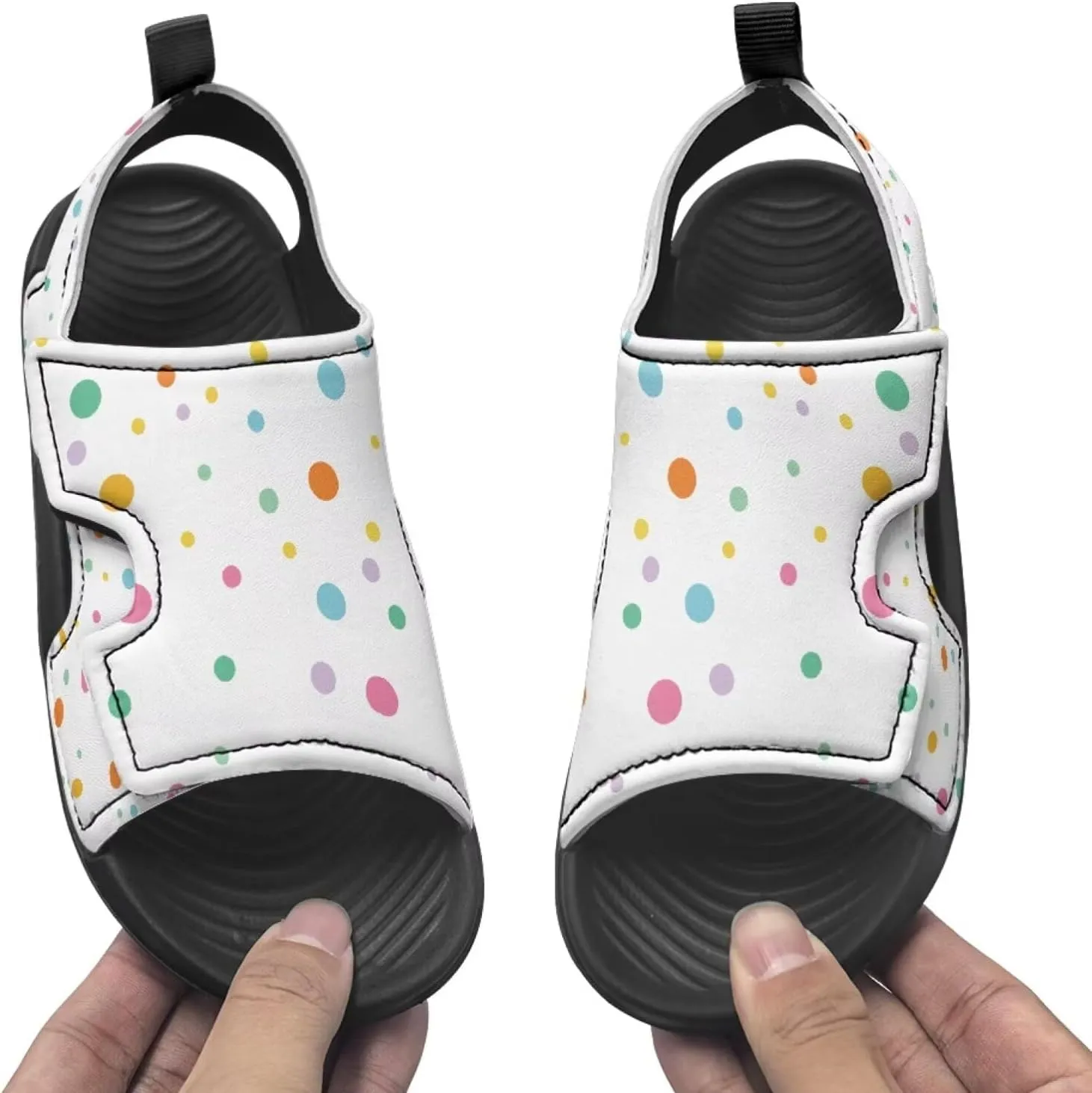 Open Toe Boys Polka Dots Dogs Printed Sandals Hook and Loop Strap Sport Athletic Slippers for Poolside Lounging