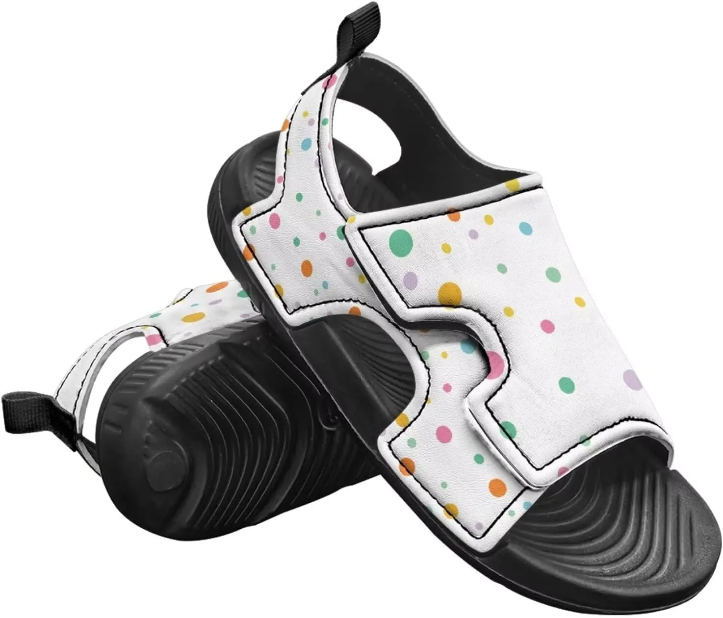 Open Toe Boys Polka Dots Dogs Printed Sandals Hook and Loop Strap Sport Athletic Slippers for Poolside Lounging