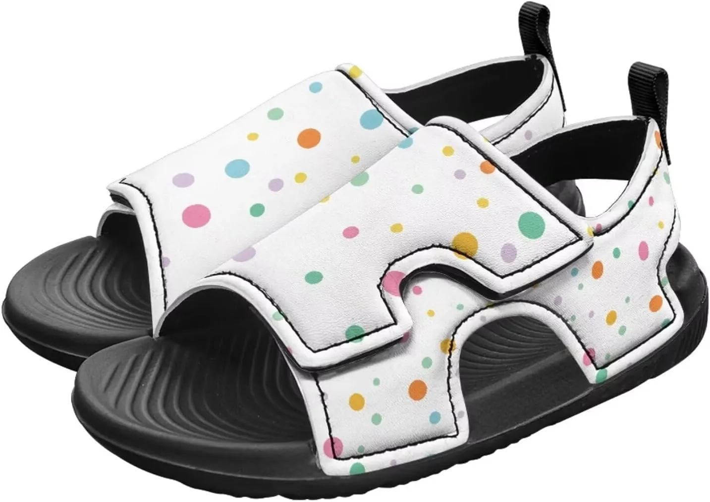 Open Toe Boys Polka Dots Dogs Printed Sandals Hook and Loop Strap Sport Athletic Slippers for Poolside Lounging