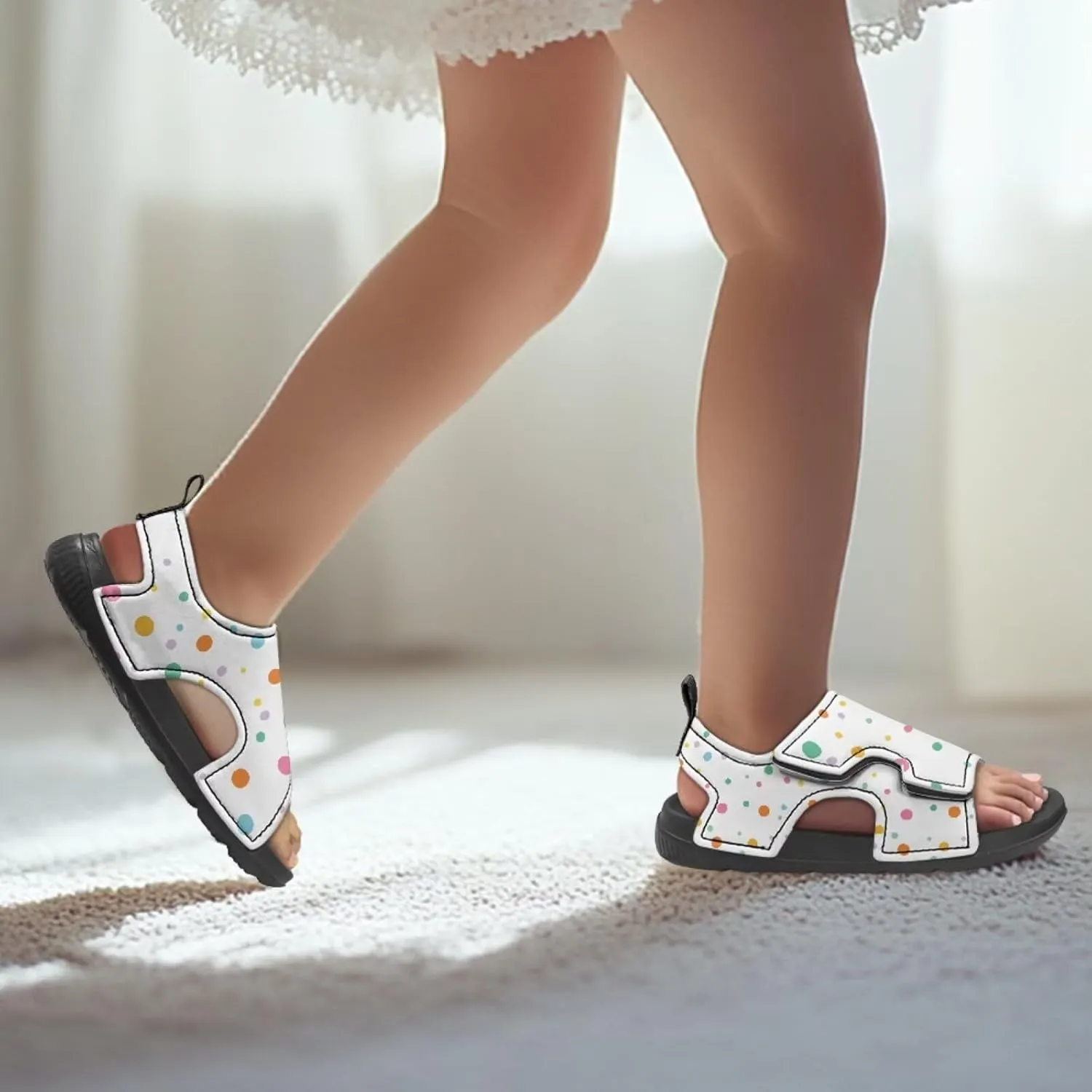 Open Toe Boys Polka Dots Dogs Printed Sandals Hook and Loop Strap Sport Athletic Slippers for Poolside Lounging
