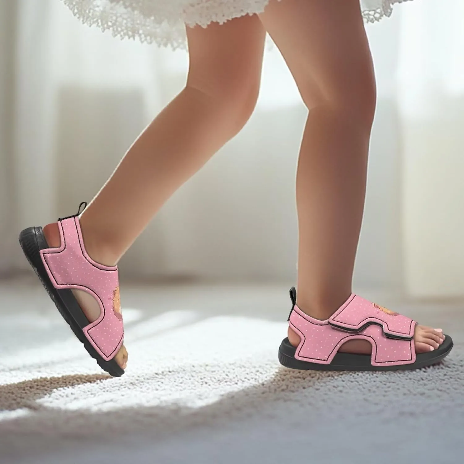 Open Toe Cartoon Hamster Pig Kids' Sandals for Girls Thick Sole Leather Slipper for Casual Wear