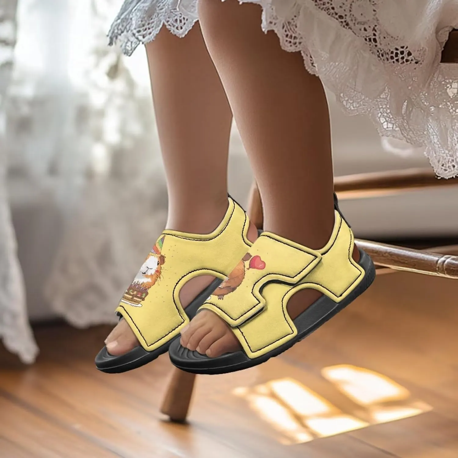 Open Toe Cartoon Hamster Pig Kids' Sandals for Girls Thick Sole Leather Slipper for Casual Wear