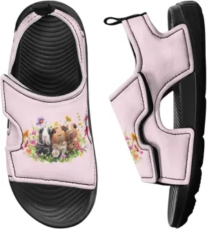 Open Toe Cartoon Hamster Pig Kids' Sandals for Girls Thick Sole Leather Slipper for Casual Wear