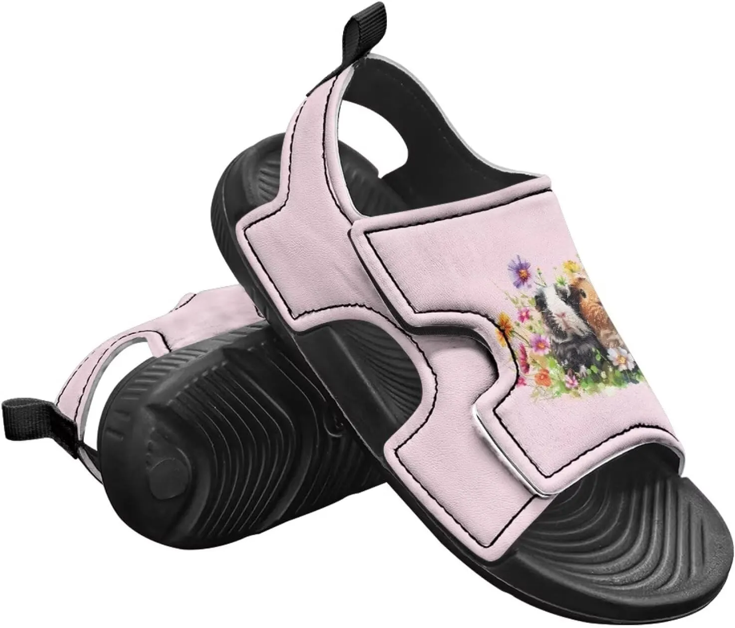 Open Toe Cartoon Hamster Pig Kids' Sandals for Girls Thick Sole Leather Slipper for Casual Wear