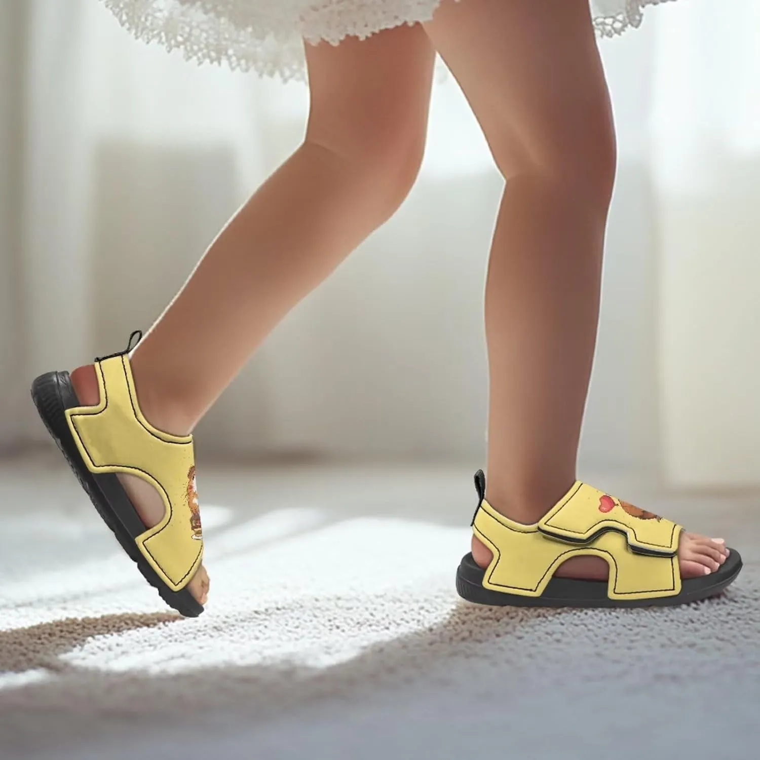 Open Toe Cartoon Hamster Pig Kids' Sandals for Girls Thick Sole Leather Slipper for Casual Wear