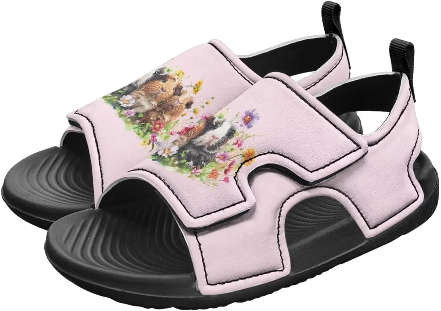 Open Toe Cartoon Hamster Pig Kids' Sandals for Girls Thick Sole Leather Slipper for Casual Wear