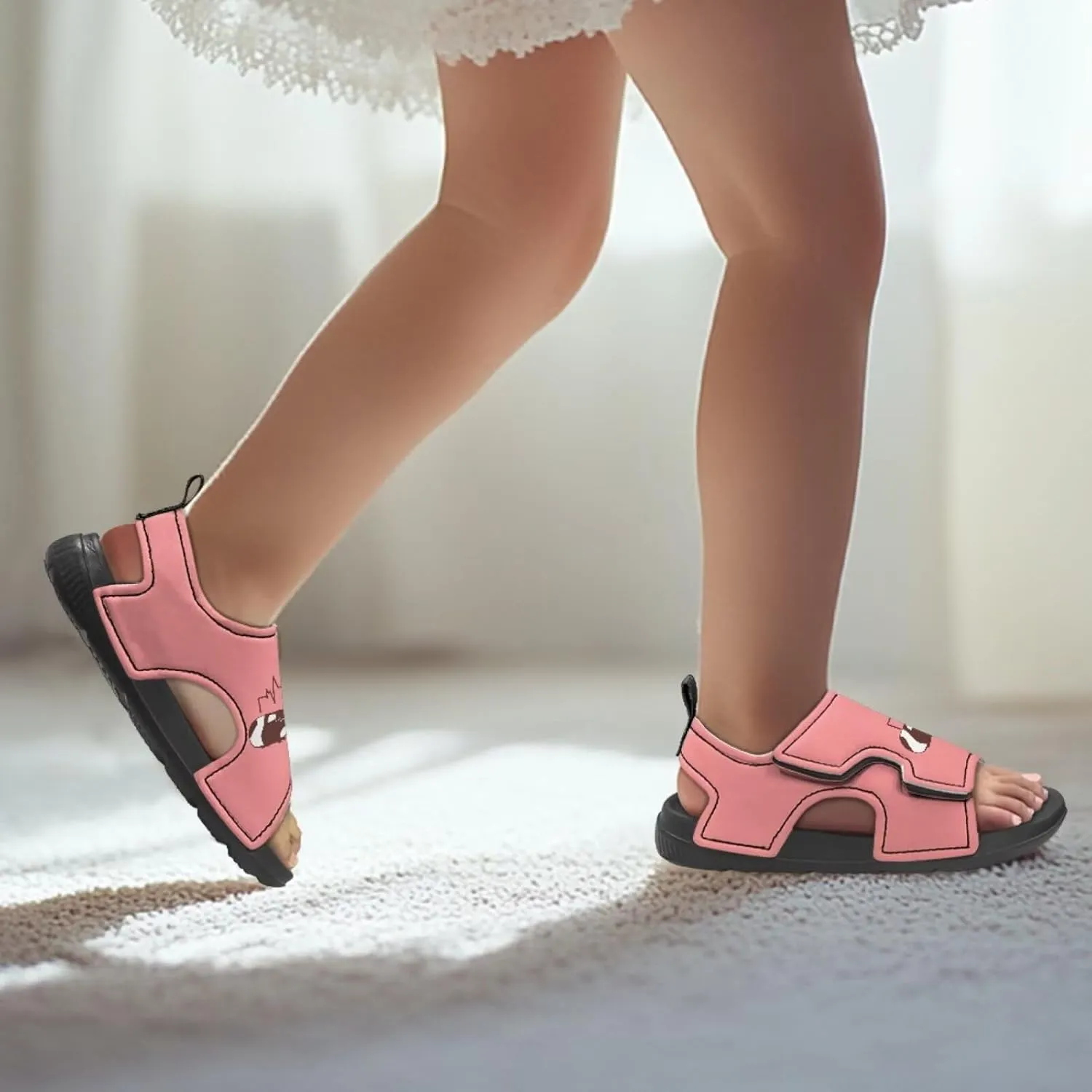 Open Toe Cartoon Hamster Pig Kids' Sandals for Girls Thick Sole Leather Slipper for Casual Wear