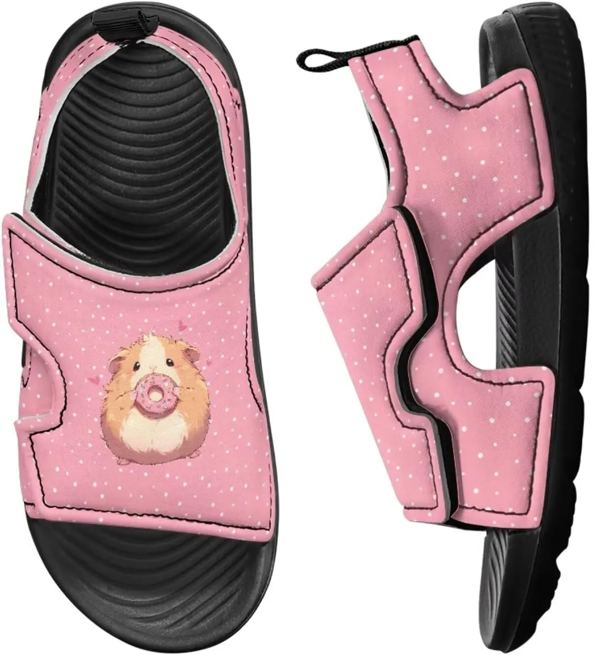 Open Toe Cartoon Hamster Pig Kids' Sandals for Girls Thick Sole Leather Slipper for Casual Wear