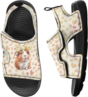 Open Toe Cartoon Hamster Pig Kids' Sandals for Girls Thick Sole Leather Slipper for Casual Wear