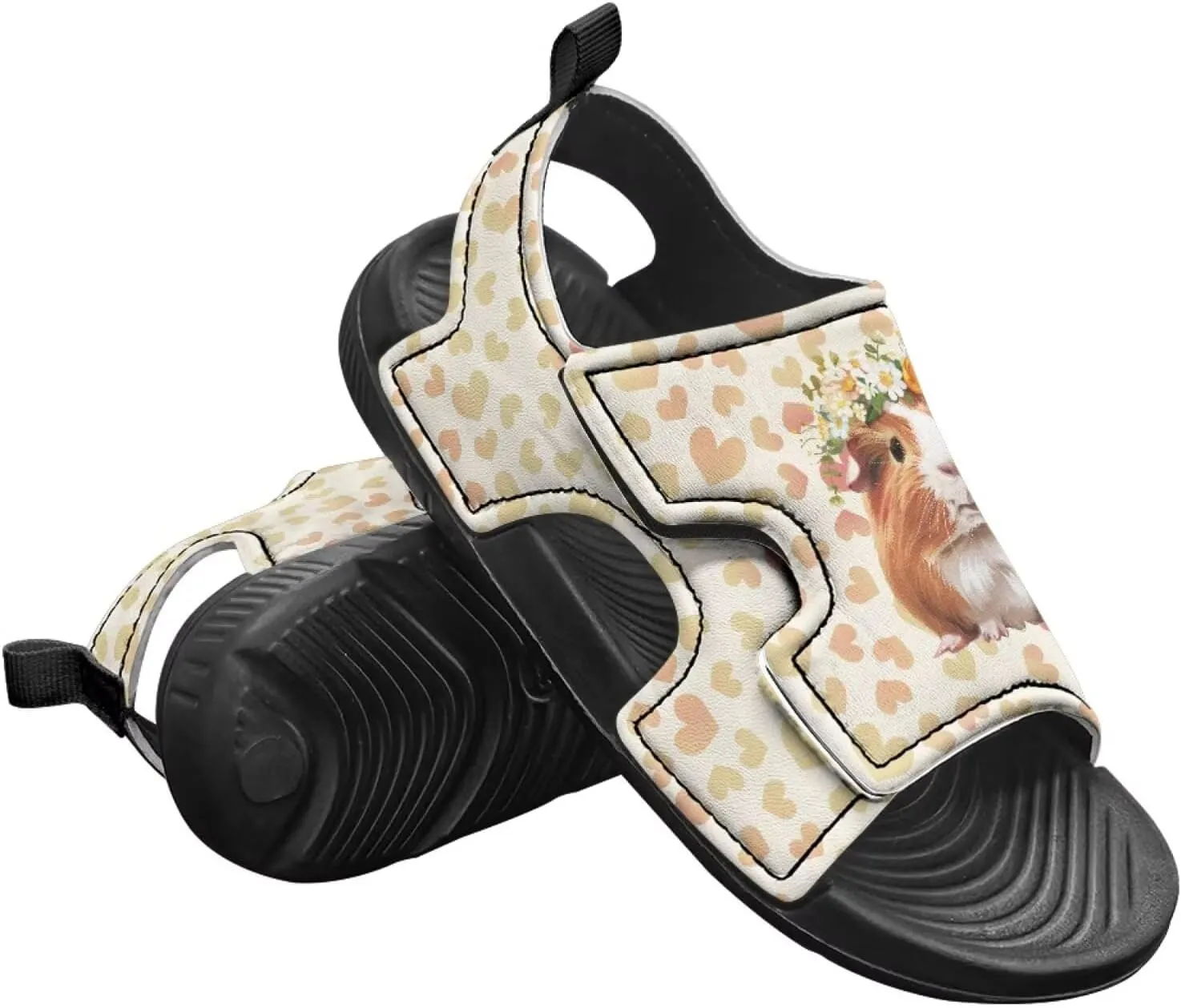 Open Toe Cartoon Hamster Pig Kids' Sandals for Girls Thick Sole Leather Slipper for Casual Wear