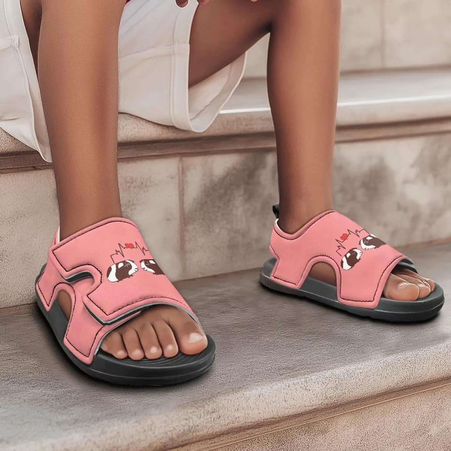 Open Toe Cartoon Hamster Pig Kids' Sandals for Girls Thick Sole Leather Slipper for Casual Wear