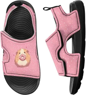 Open Toe Cartoon Hamster Pig Kids' Sandals for Girls Thick Sole Leather Slipper for Casual Wear