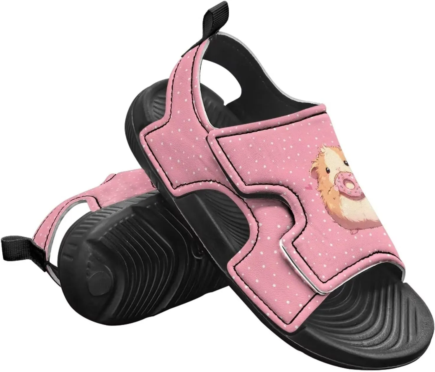 Open Toe Cartoon Hamster Pig Kids' Sandals for Girls Thick Sole Leather Slipper for Casual Wear
