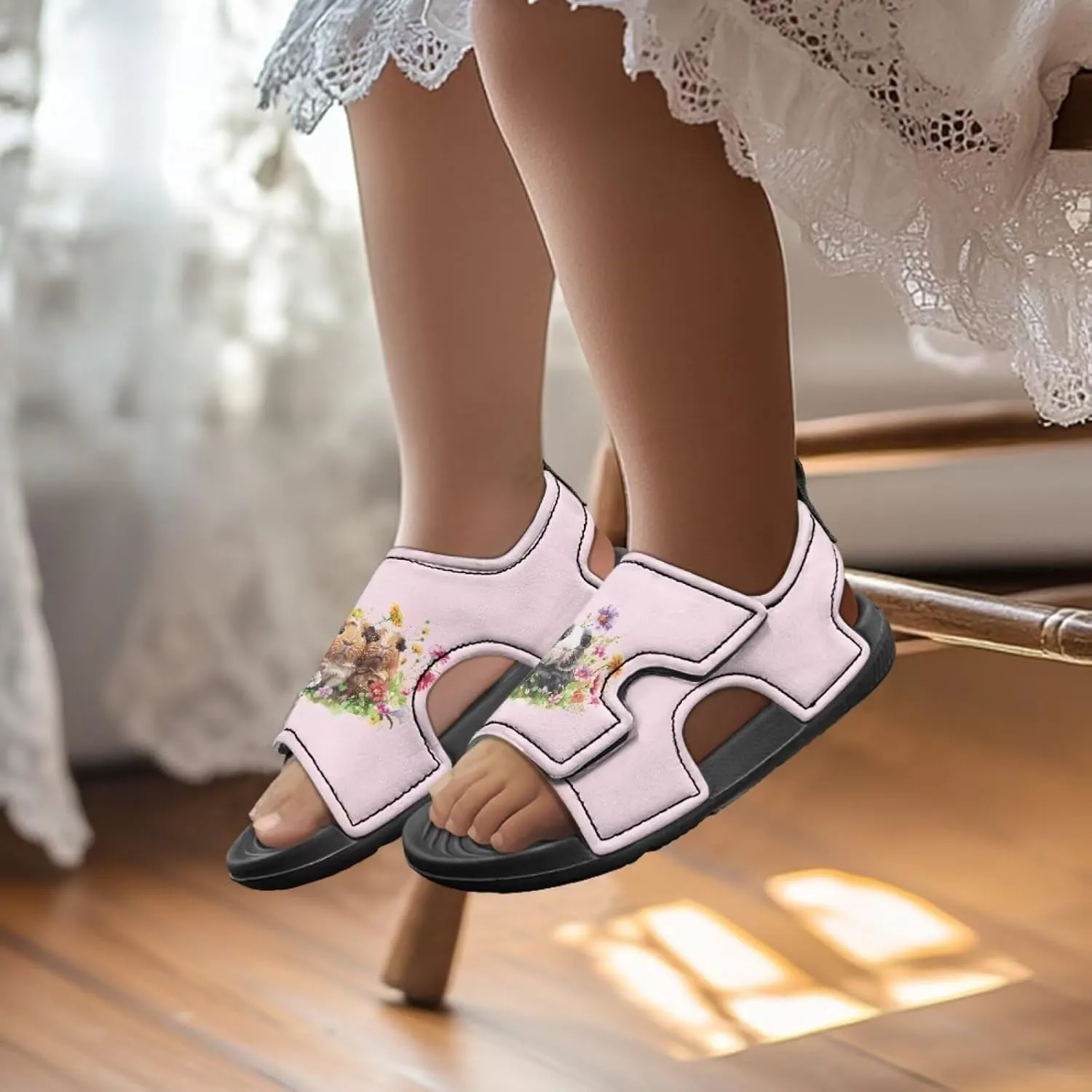 Open Toe Cartoon Hamster Pig Kids' Sandals for Girls Thick Sole Leather Slipper for Casual Wear
