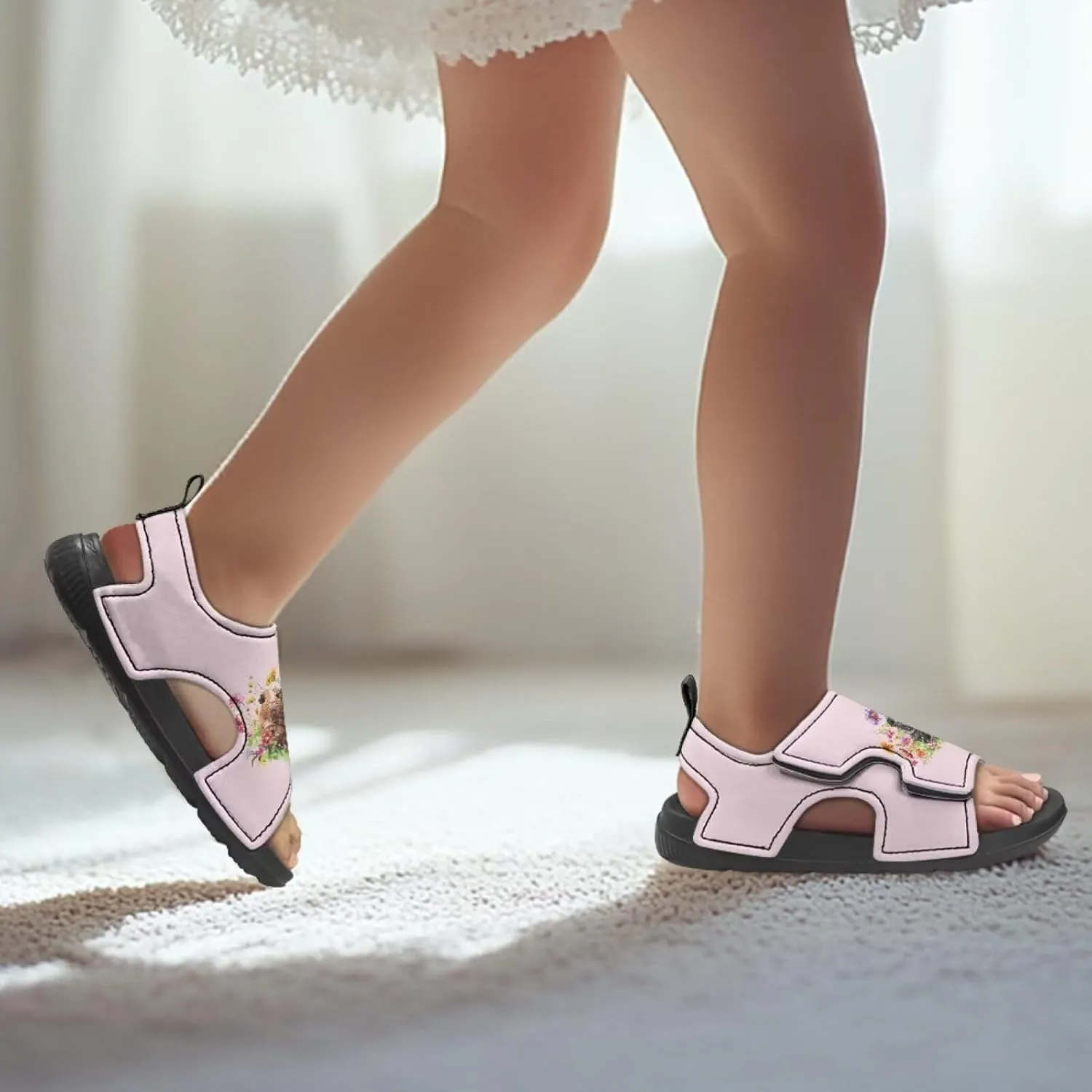 Open Toe Cartoon Hamster Pig Kids' Sandals for Girls Thick Sole Leather Slipper for Casual Wear