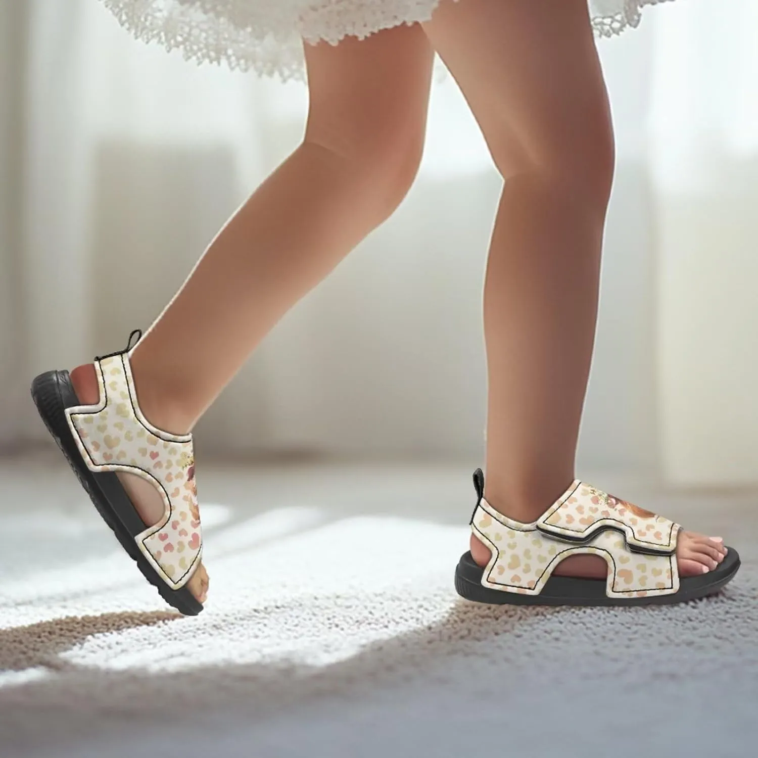 Open Toe Cartoon Hamster Pig Kids' Sandals for Girls Thick Sole Leather Slipper for Casual Wear