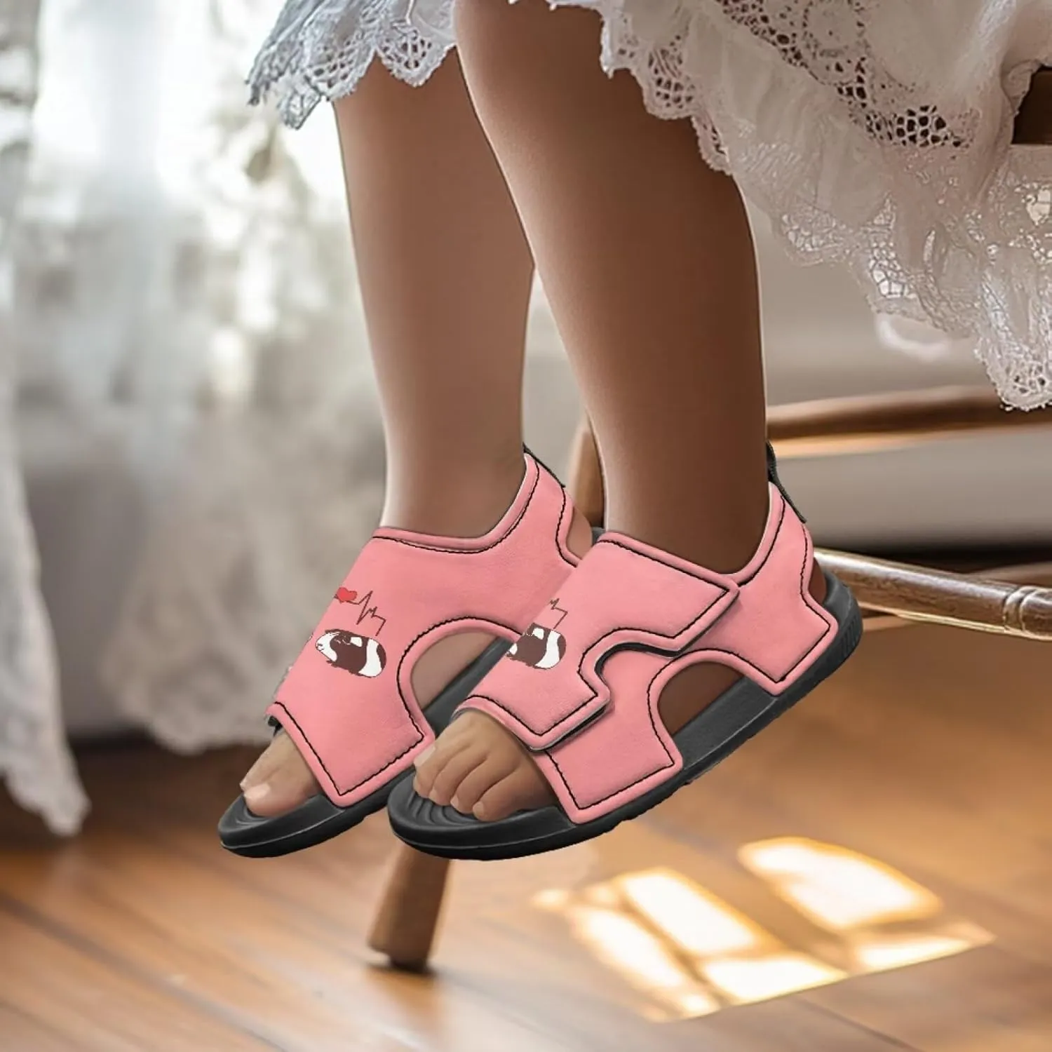 Open Toe Cartoon Hamster Pig Kids' Sandals for Girls Thick Sole Leather Slipper for Casual Wear