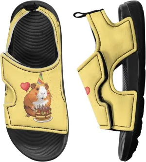 Open Toe Cartoon Hamster Pig Kids' Sandals for Girls Thick Sole Leather Slipper for Casual Wear