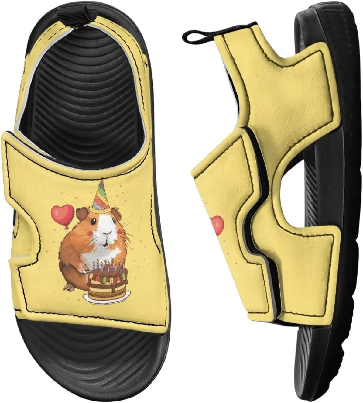 Open Toe Cartoon Hamster Pig Kids' Sandals for Girls Thick Sole Leather Slipper for Casual Wear