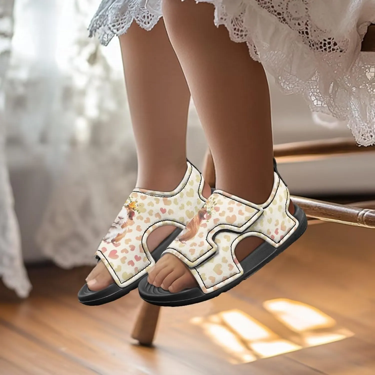 Open Toe Cartoon Hamster Pig Kids' Sandals for Girls Thick Sole Leather Slipper for Casual Wear