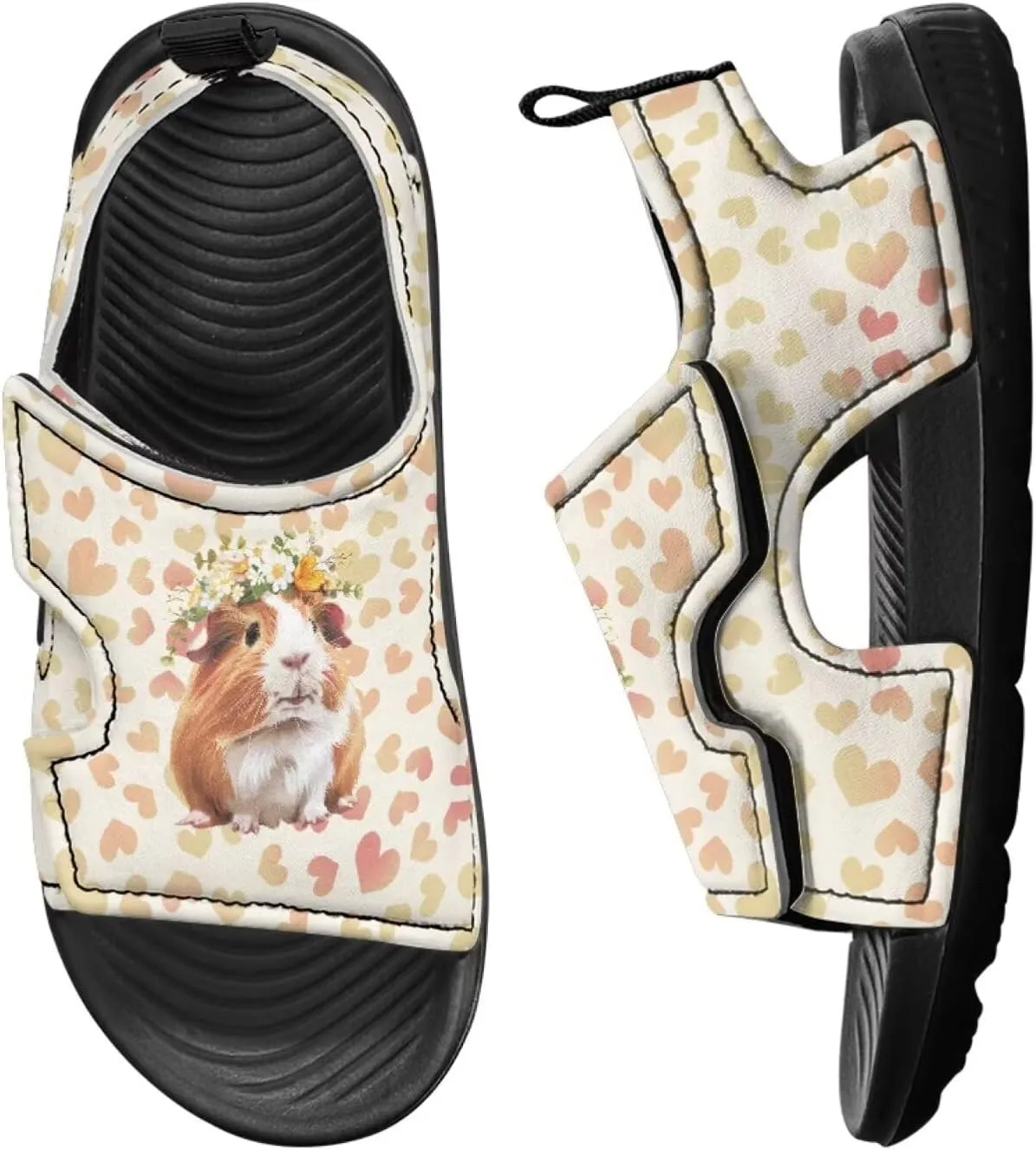 Open Toe Cartoon Hamster Pig Kids' Sandals for Girls Thick Sole Leather Slipper for Casual Wear