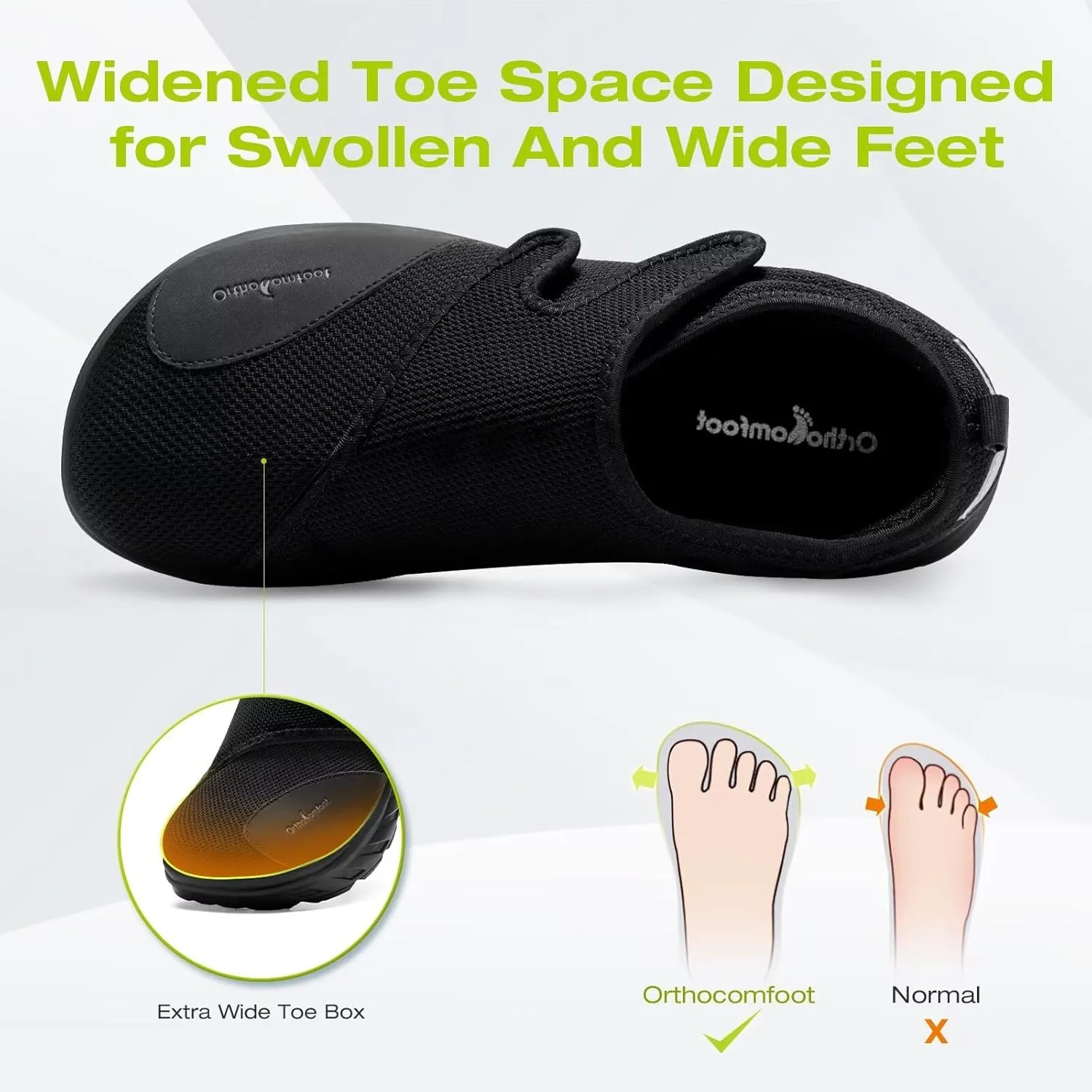 OrthoComfoot Men's Orthopedic Diabetic Extra Wide Walking Shoes: Adjustable Arch Support Plantar Fasciitis Slip-On for Swollen Feet, Comfortable Orthotic Easy Top Loafers for Foot and Heel Pain