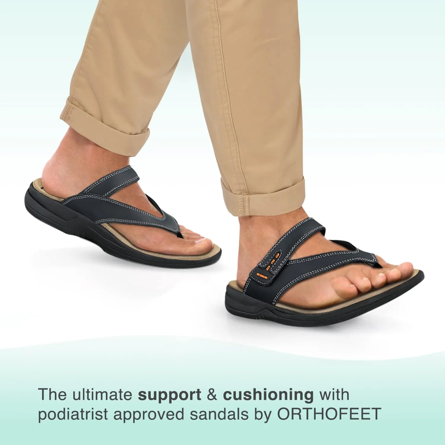 Orthofeet Men's Orthopedic Leather Eldorado Flip-Flop Sandals