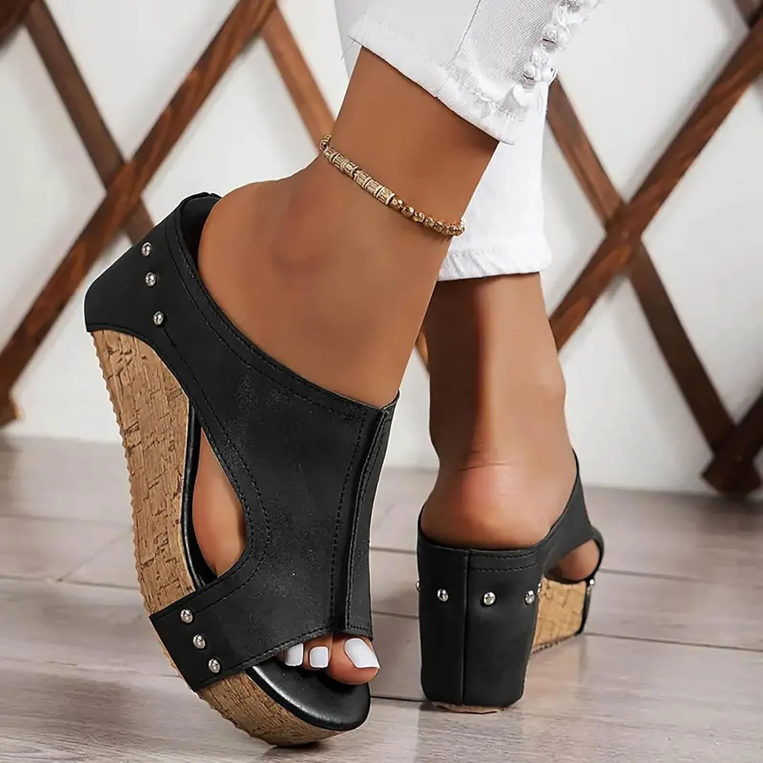 Orthopedic Platform Wedge Sandals for Women Summer Dressy Thick Sole Comfy Leather Wedges Comfortable Cork Platform Sandals Non Slip Summer Slides Casual Dress Shoes