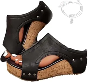 Orthopedic Platform Wedge Sandals for Women Summer Dressy Thick Sole Comfy Leather Wedges Comfortable Cork Platform Sandals Non Slip Summer Slides Casual Dress Shoes