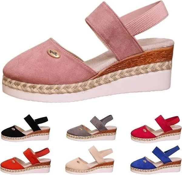 Orthopedic Platform Wedge Sandals for Women Summer Dressy，Elastic Ankle Strap Closed Toe Sandals Anti Slip Beach Sandals Comfortable Outdoor Shoes