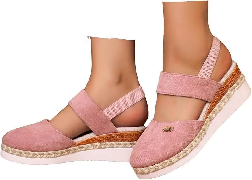 Orthopedic Platform Wedge Sandals for Women Summer Dressy，Elastic Ankle Strap Closed Toe Sandals Anti Slip Beach Sandals Comfortable Outdoor Shoes
