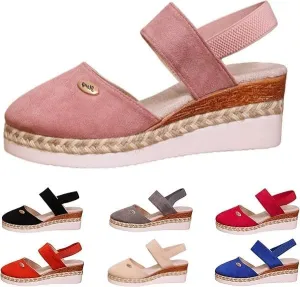 Orthopedic Platform Wedge Sandals for Women Summer Dressy，Elastic Ankle Strap Closed Toe Sandals Anti Slip Beach Sandals Comfortable Outdoor Shoes