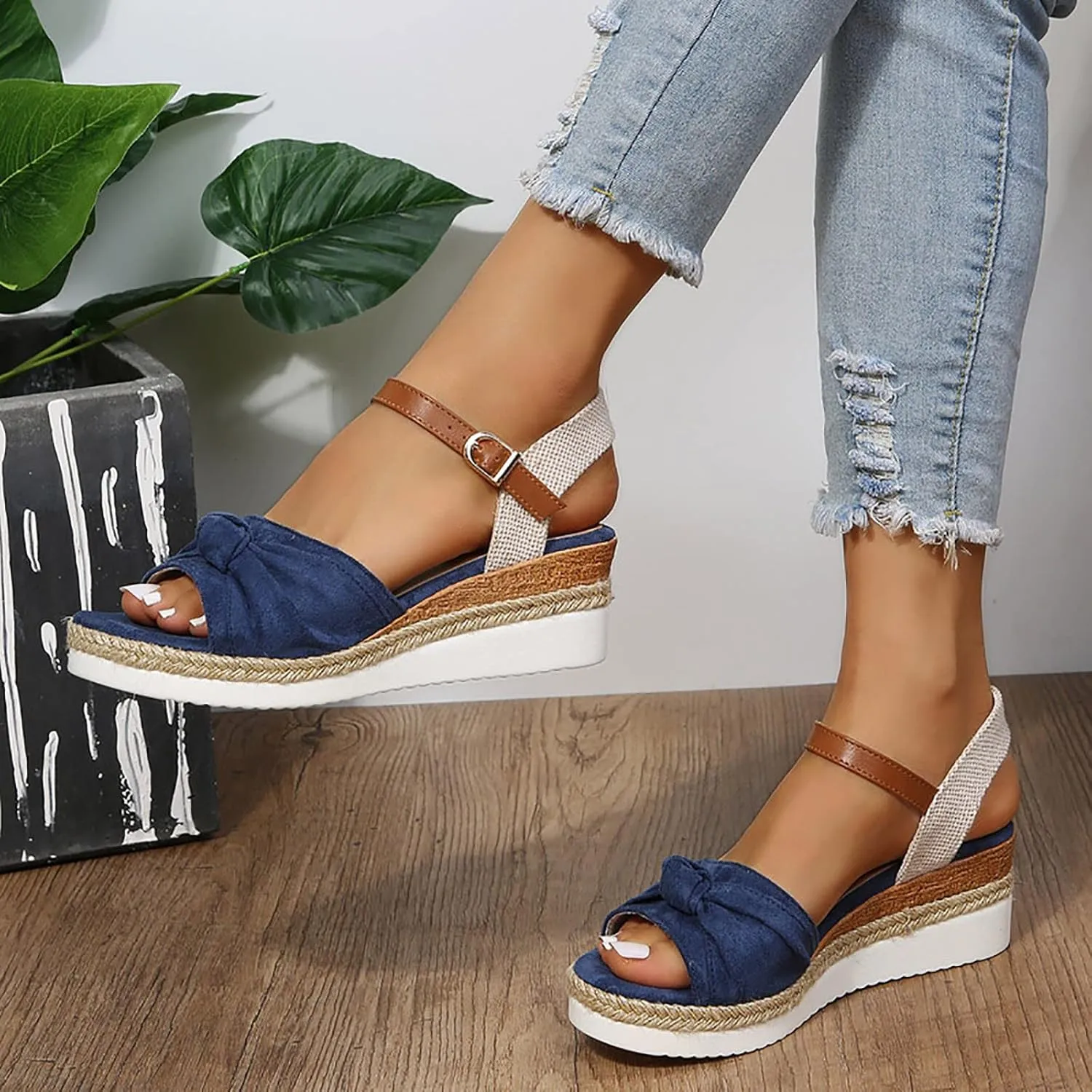 Orthopedic Wedge Sandals Women Summer Dressy Ankle Strap Flat Sandals Casual Strappy Low Wedges Slip on Zipper Beach Sandals