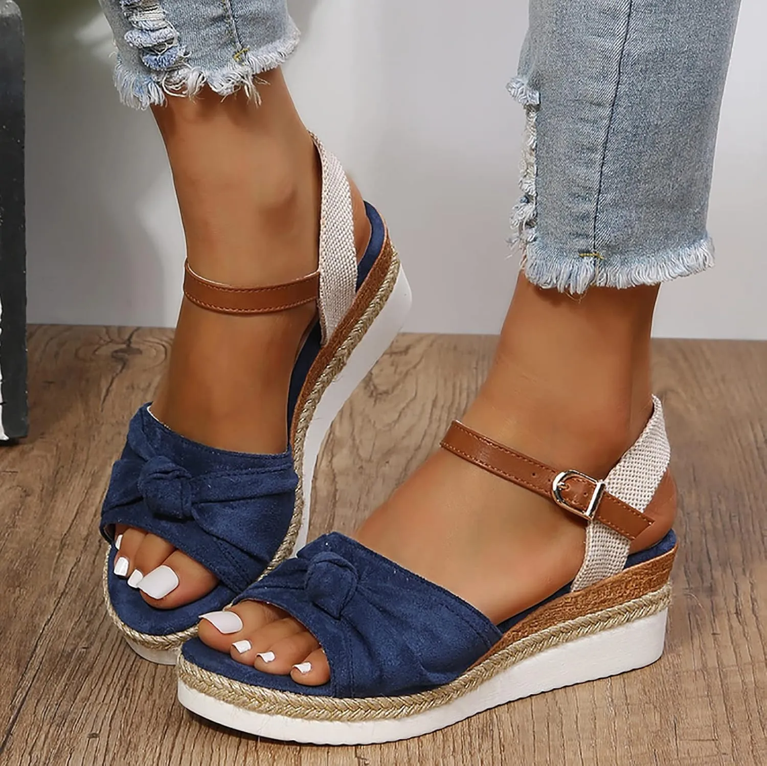Orthopedic Wedge Sandals Women Summer Dressy Ankle Strap Flat Sandals Casual Strappy Low Wedges Slip on Zipper Beach Sandals