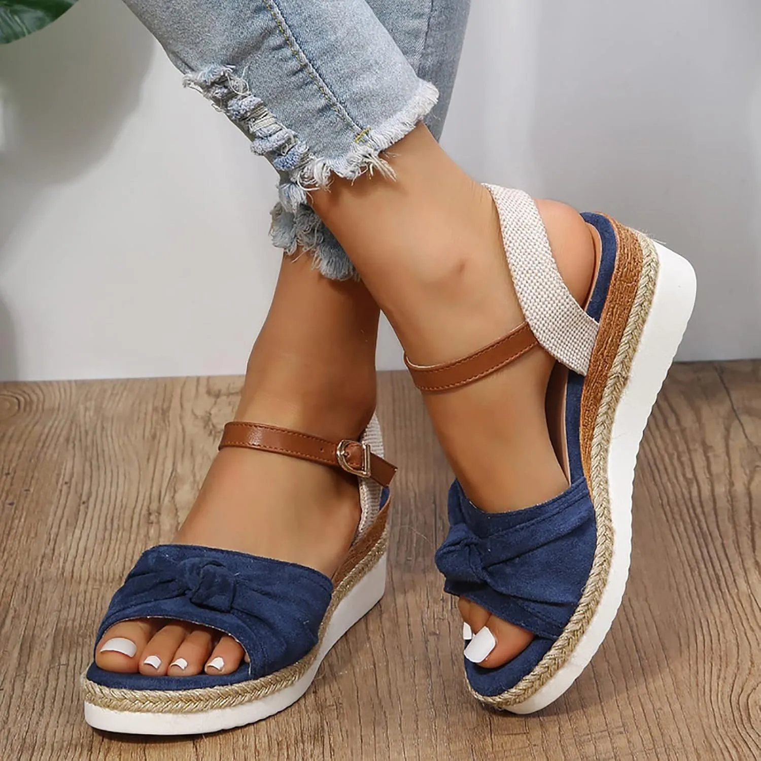 Orthopedic Wedge Sandals Women Summer Dressy Ankle Strap Flat Sandals Casual Strappy Low Wedges Slip on Zipper Beach Sandals