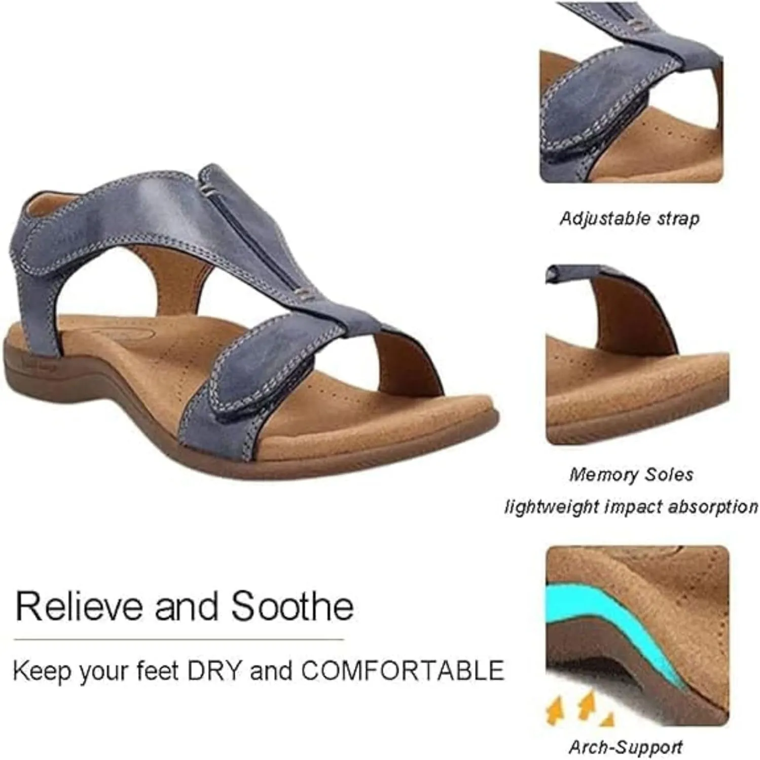 Orthowalkway Women's Comfy Orthotic Sandals, Women's Comfortable Walking Shoes Orthopedic Sandals with Arch Support