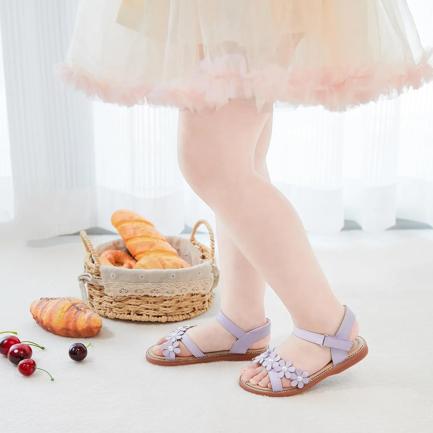 Otter MOMO Girls Open Toe Princess Flat Sandals with Comfort Sole Summer Sandals