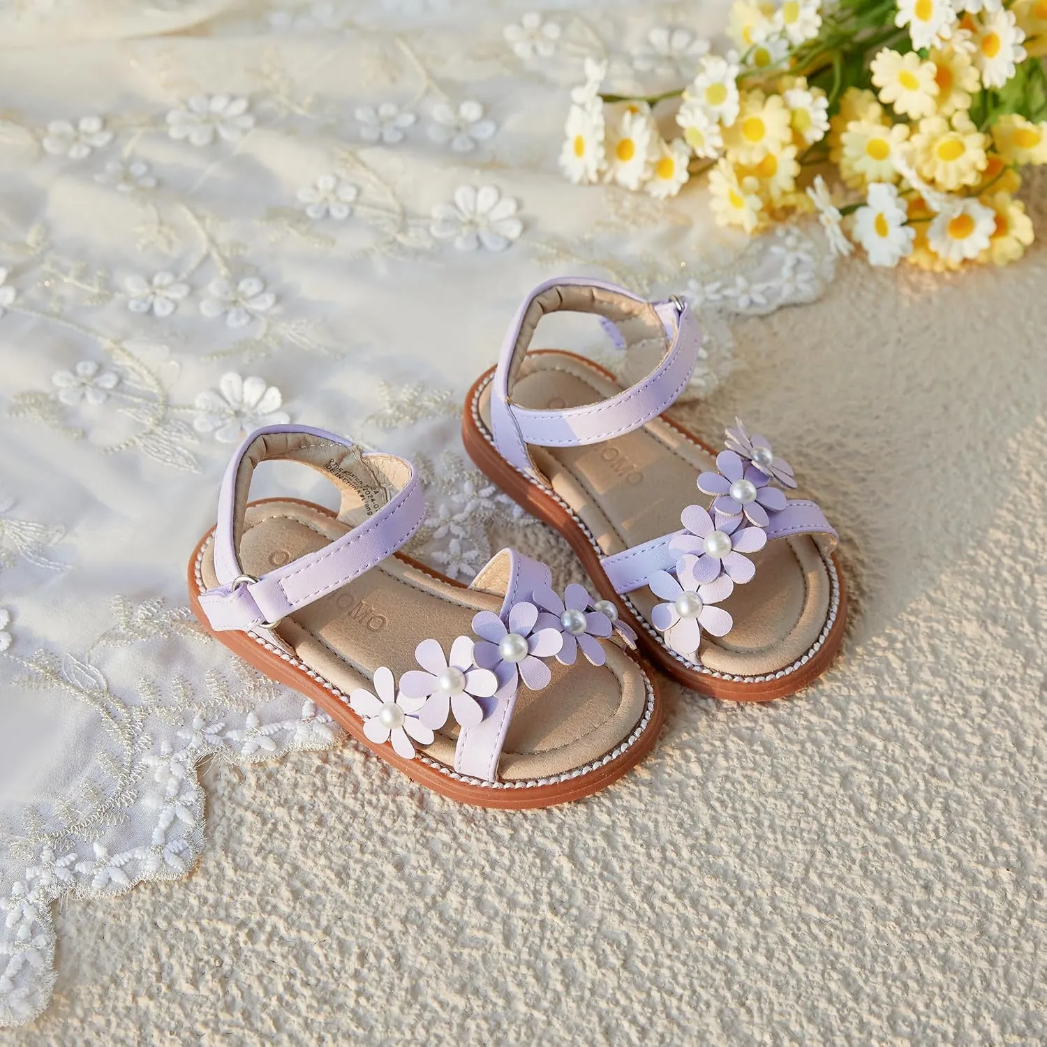 Otter MOMO Girls Open Toe Princess Flat Sandals with Comfort Sole Summer Sandals