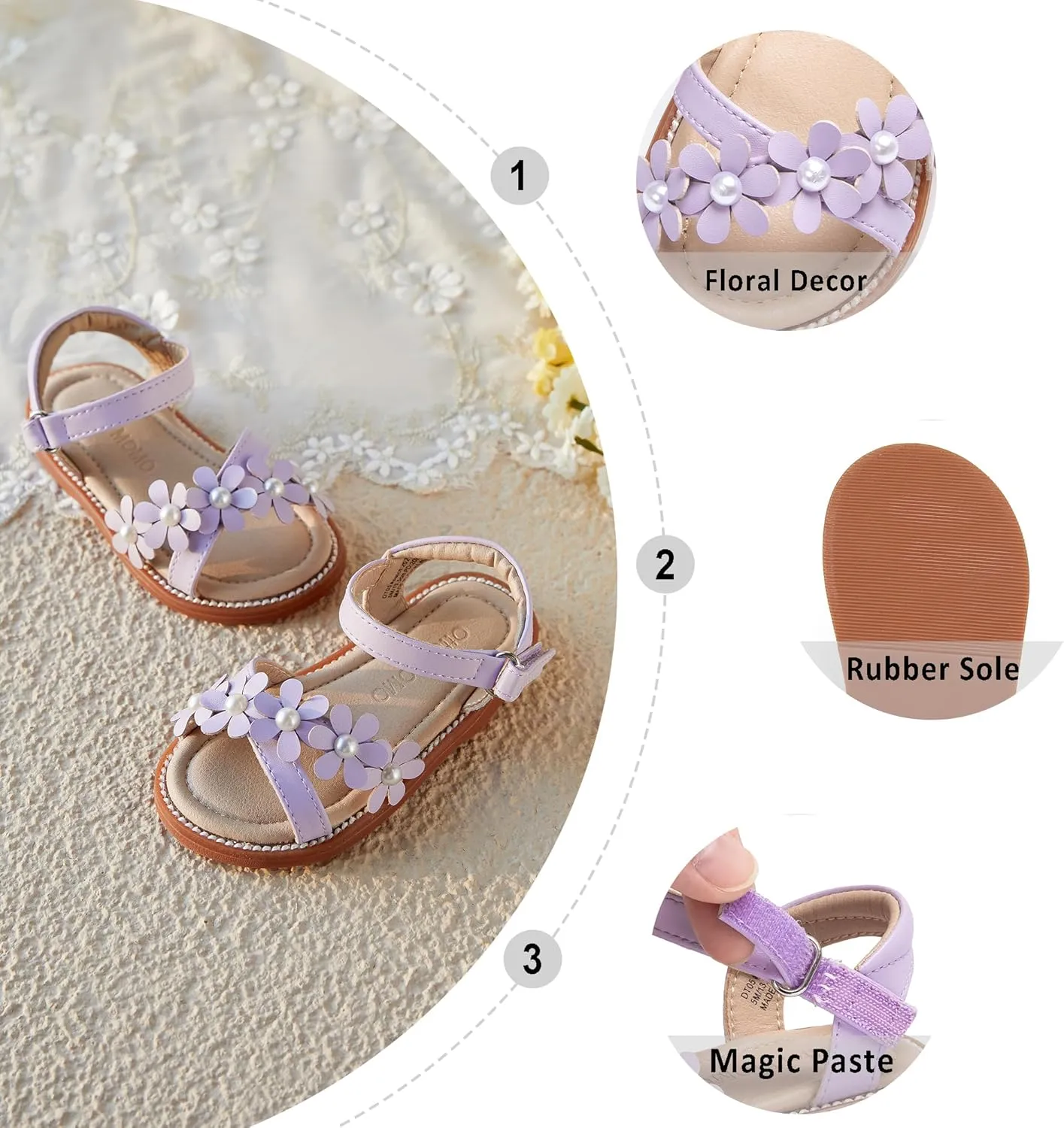 Otter MOMO Girls Open Toe Princess Flat Sandals with Comfort Sole Summer Sandals