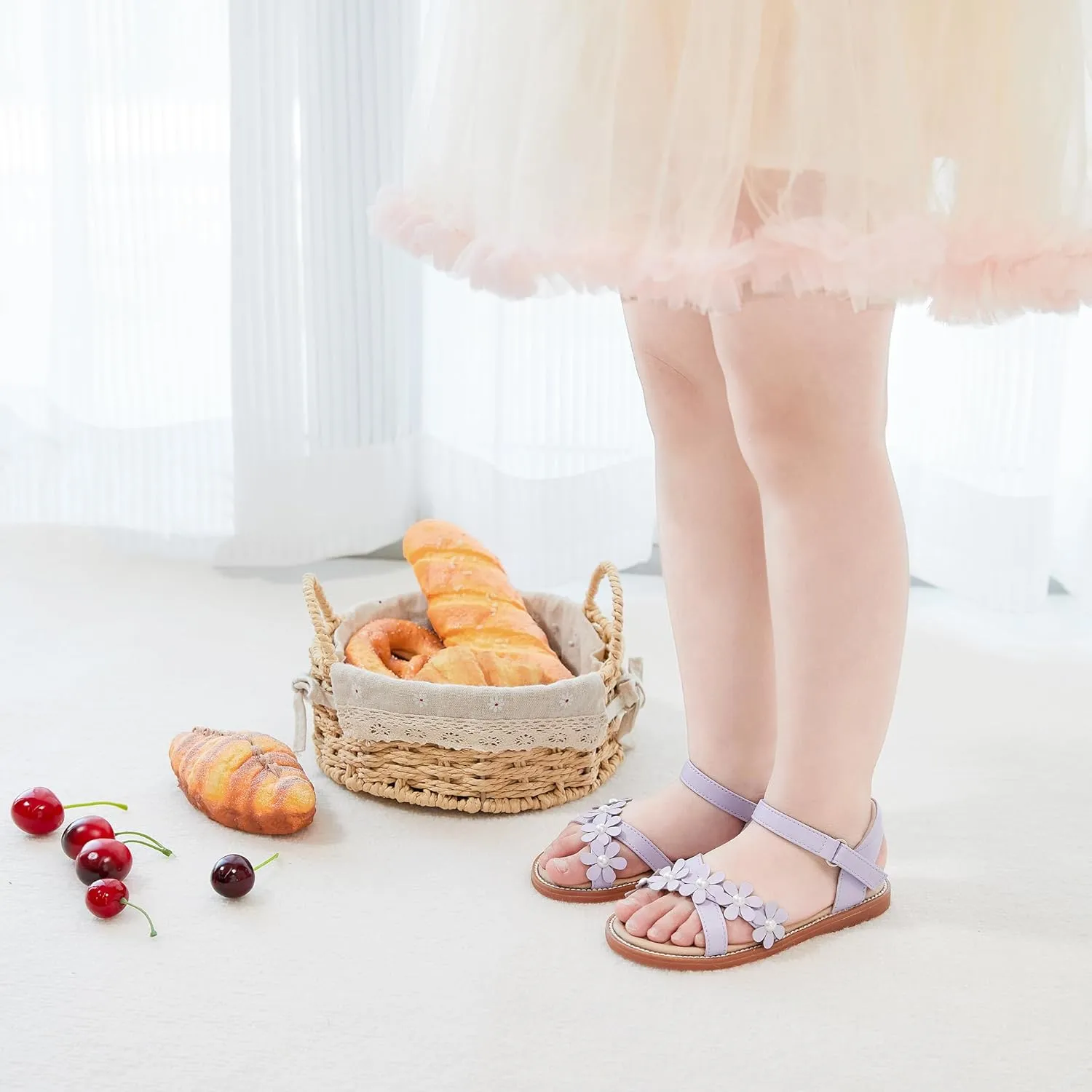 Otter MOMO Girls Open Toe Princess Flat Sandals with Comfort Sole Summer Sandals