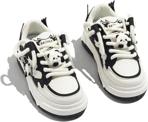 Panda Shoes Walking Sneakers for Women Y2K Platform Soft Comfortable Cute Panda Decor Black White US4-8