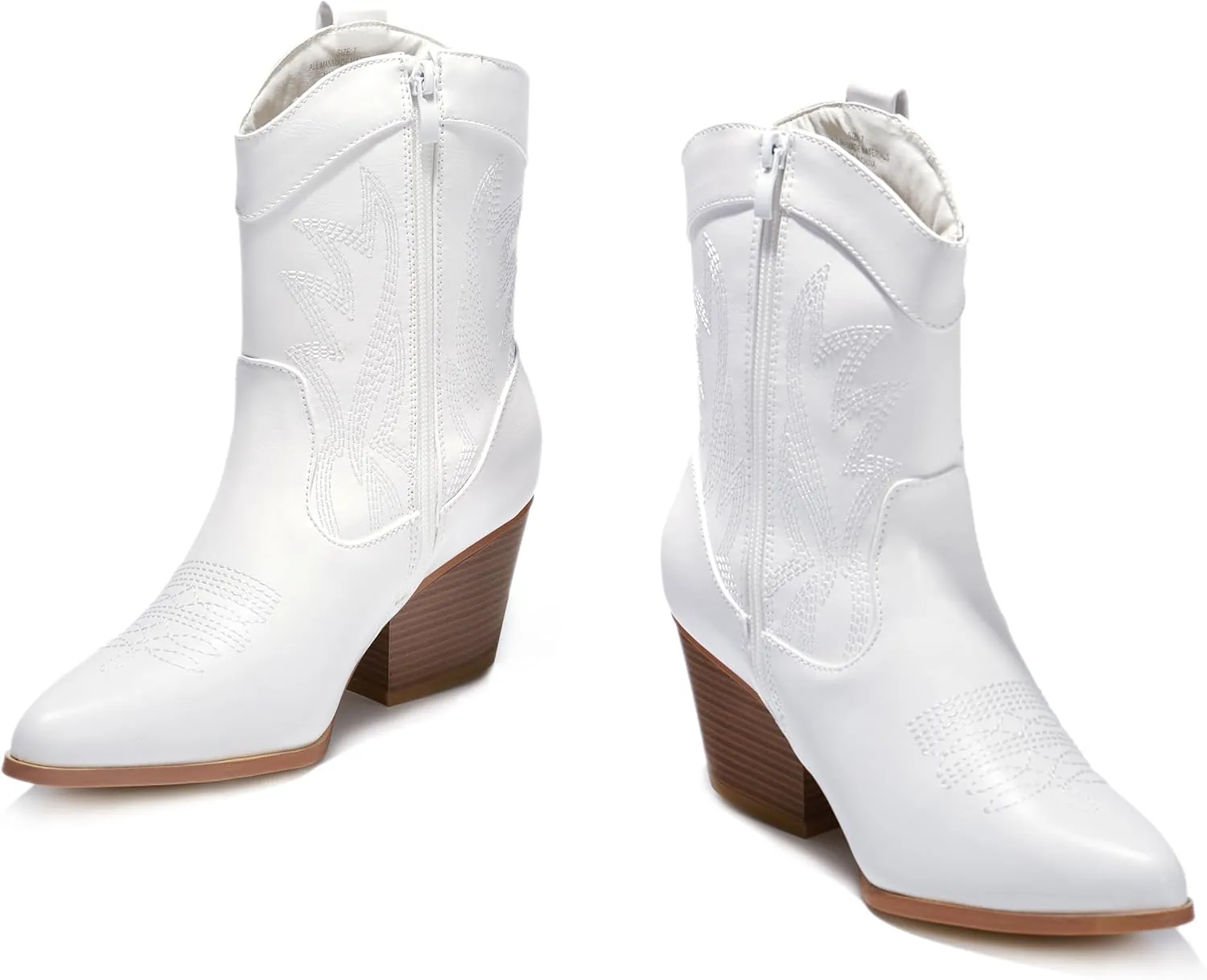 PEPPEP Western Cowgirl Cowboy Ankle Boots for Women or Ladies, Mid Calf, Vegan Leather Embroidered Upper, Low Heel, Fashionable Pointed-toe, Well Made