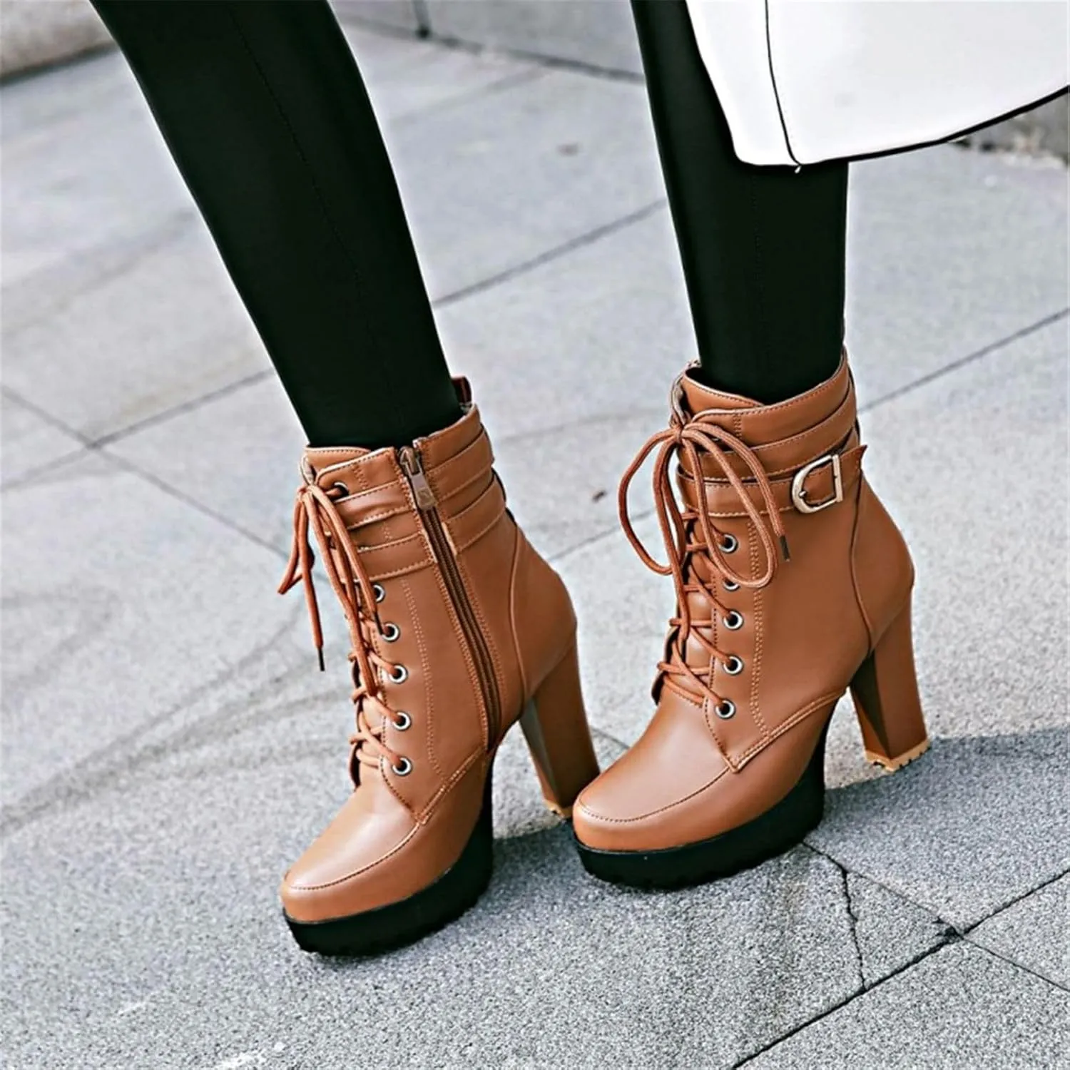 Platform Boots For Women Black Chunky Boot Goth Ankle Booties Bead Lace Lolita Dress Shoes With Zipper